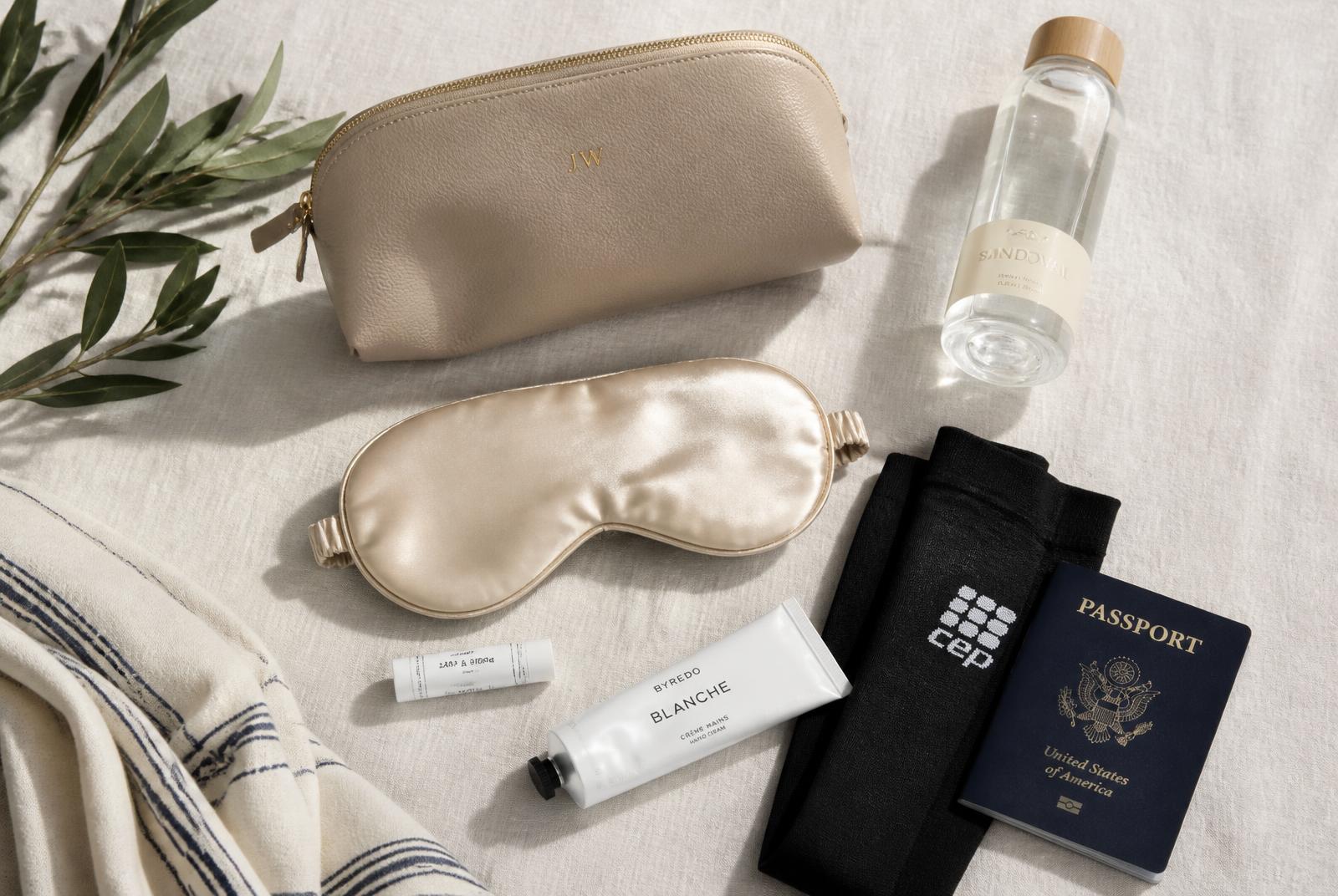 Editorial photograph accompanying the article “Travel Wellness Kit for Long Days and Flights”